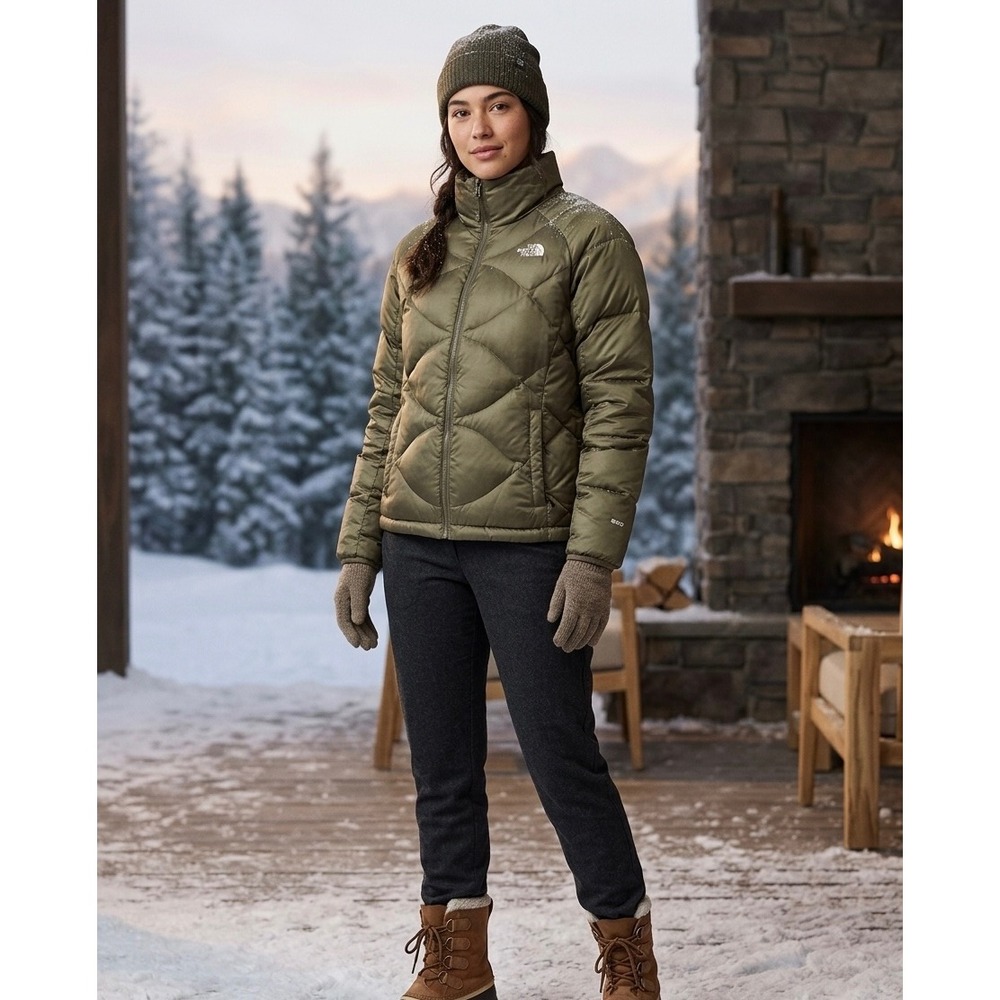 The North Face 550 Olive Green Diamond Quilted Putter Goose Down Jacket